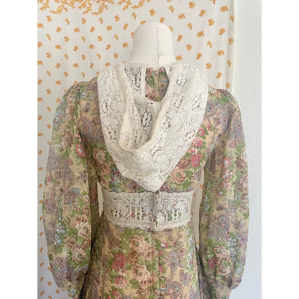 Rare 70s Gunne Sax Lace Hood Floral Prairie Maxi Dress Size 9 - Picture 11 of 14